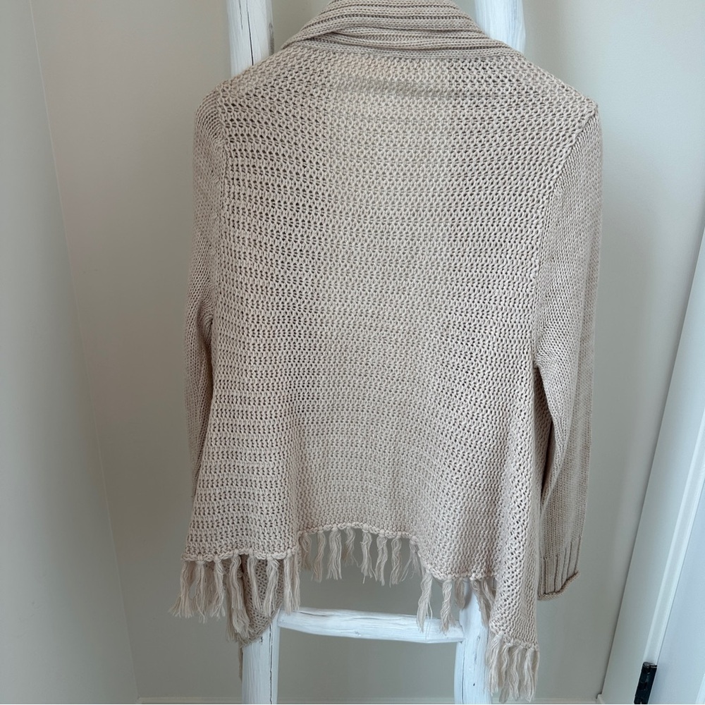 RD Style Cream Ribbed Knit Open Front Cardigan Sweater with Fringe Bottom - Picture 2 of 13